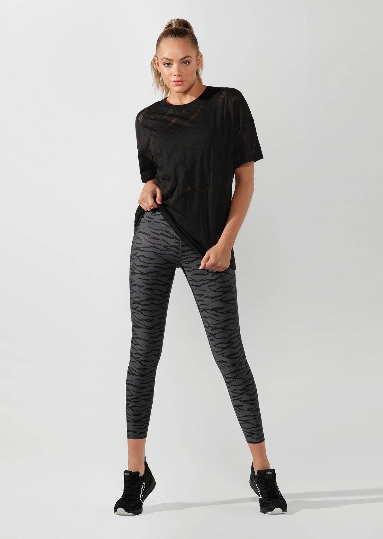 Lorna Jane Oversized Burnout Tee - Black