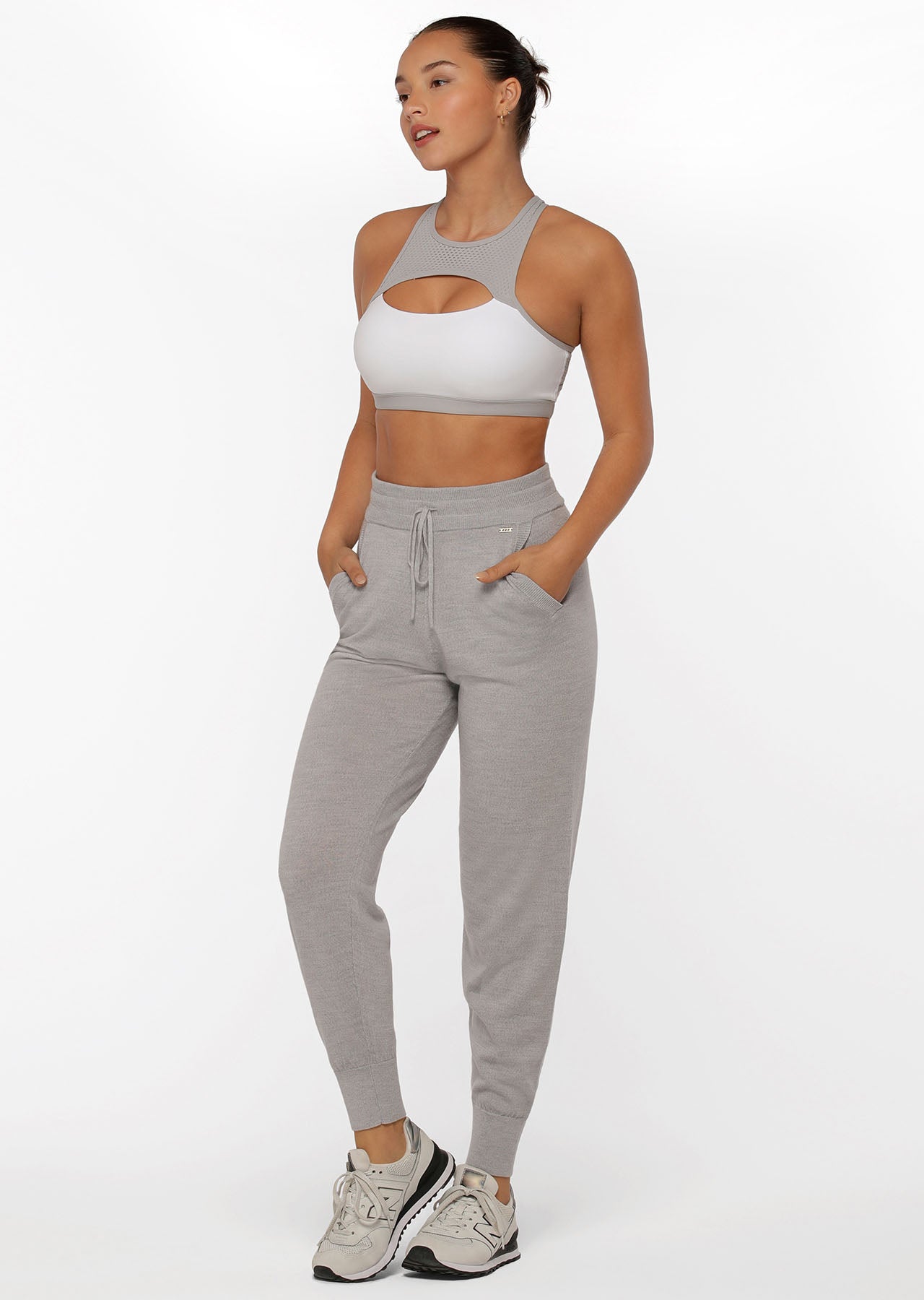 Lorna Jane Pushing Limits Sports Bra - White / Concrete Grey