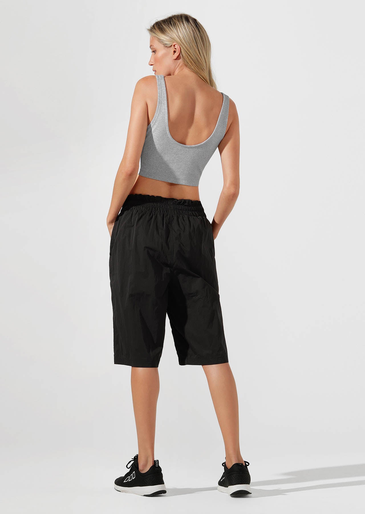 Lorna Jane Signature Cropped Rib Tank - Light Grey Marl