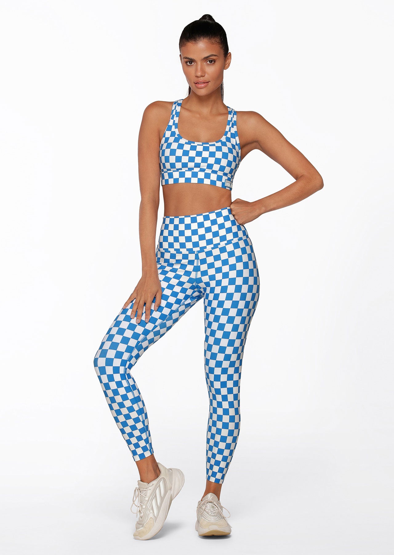 Lorna Jane Speedway Excel Ankle Biter Leggings - Cornflower Checkerboard Print