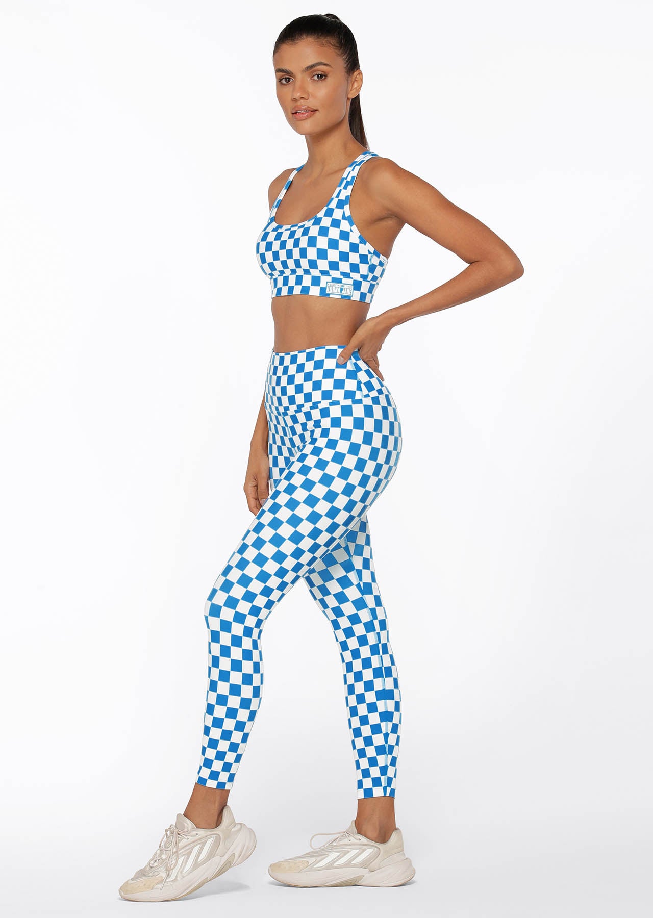 Lorna Jane Speedway Excel Ankle Biter Leggings - Cornflower Checkerboard Print