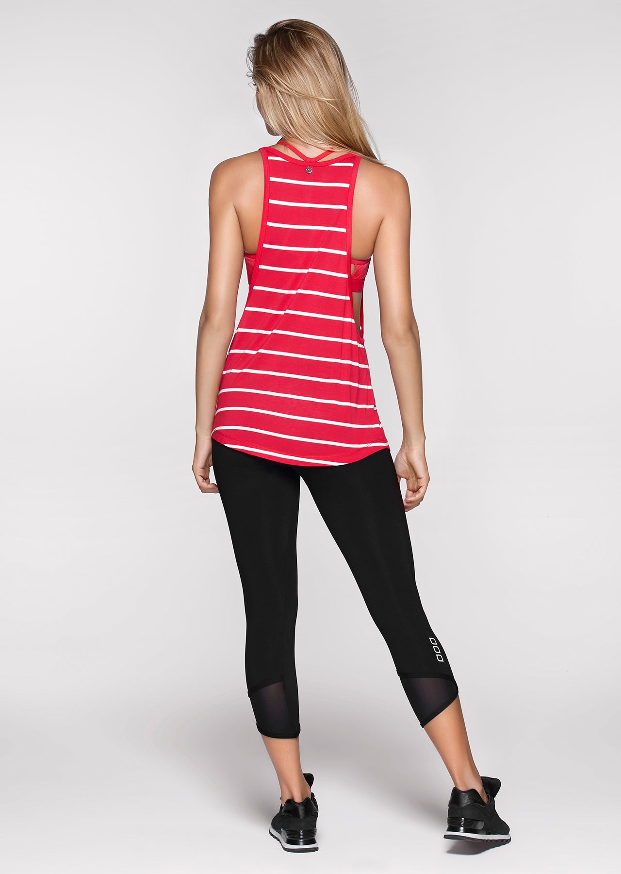 Lorna Jane Sporty Sister Tank - Kim Red/White Stripe