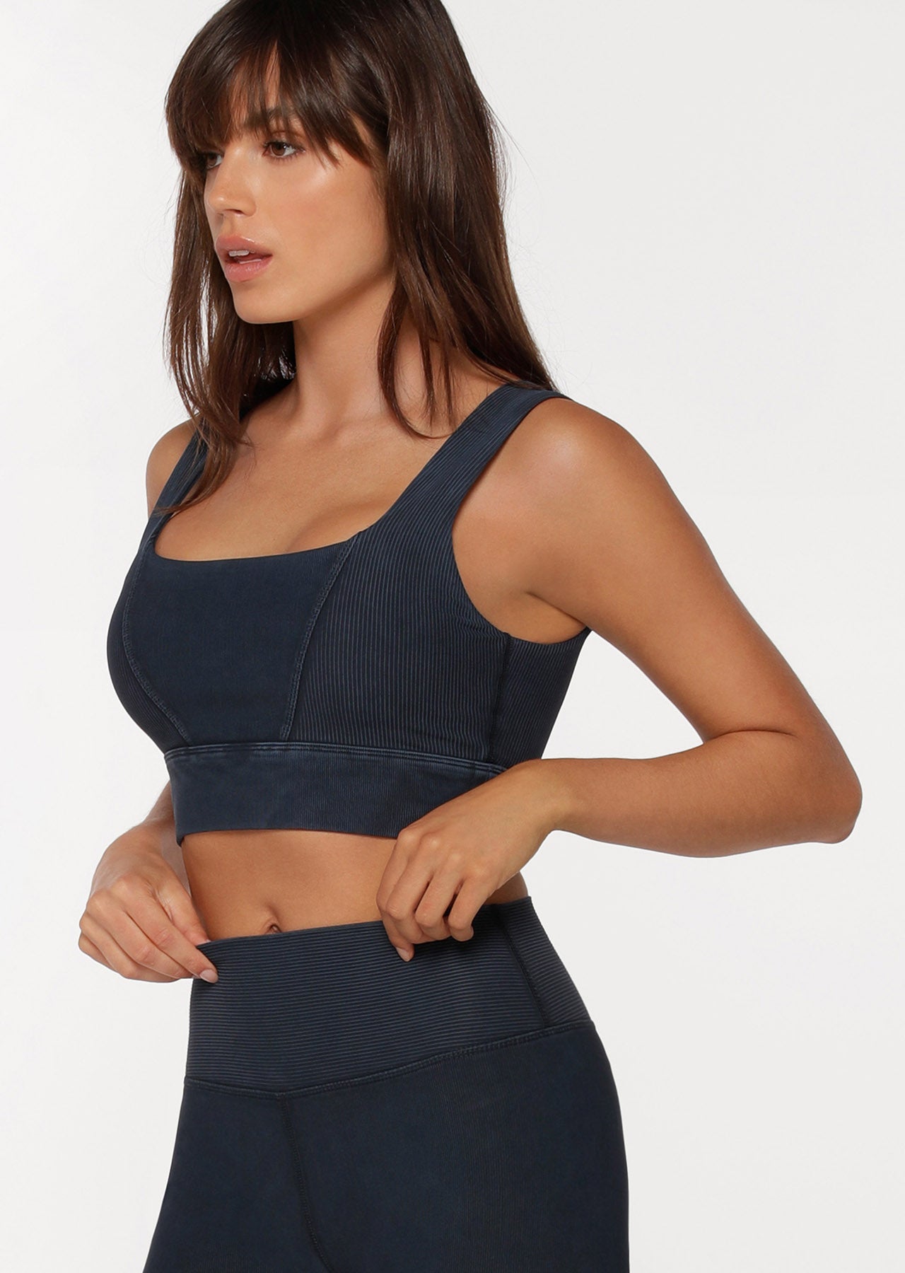 Lorna Jane Square Neck Rib Sports Bra - Washed Midnight Indigo