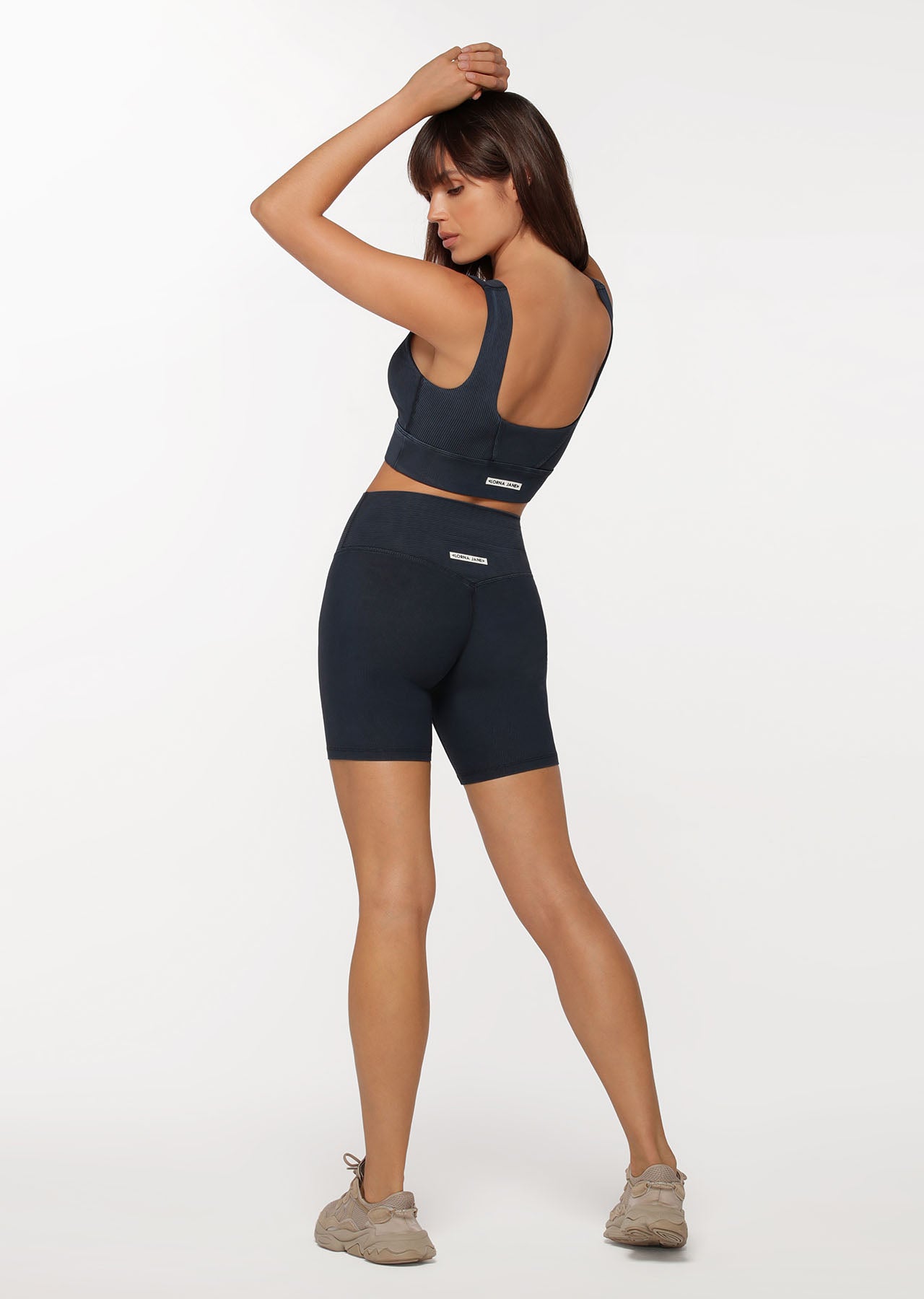 Lorna Jane Square Neck Rib Sports Bra - Washed Midnight Indigo
