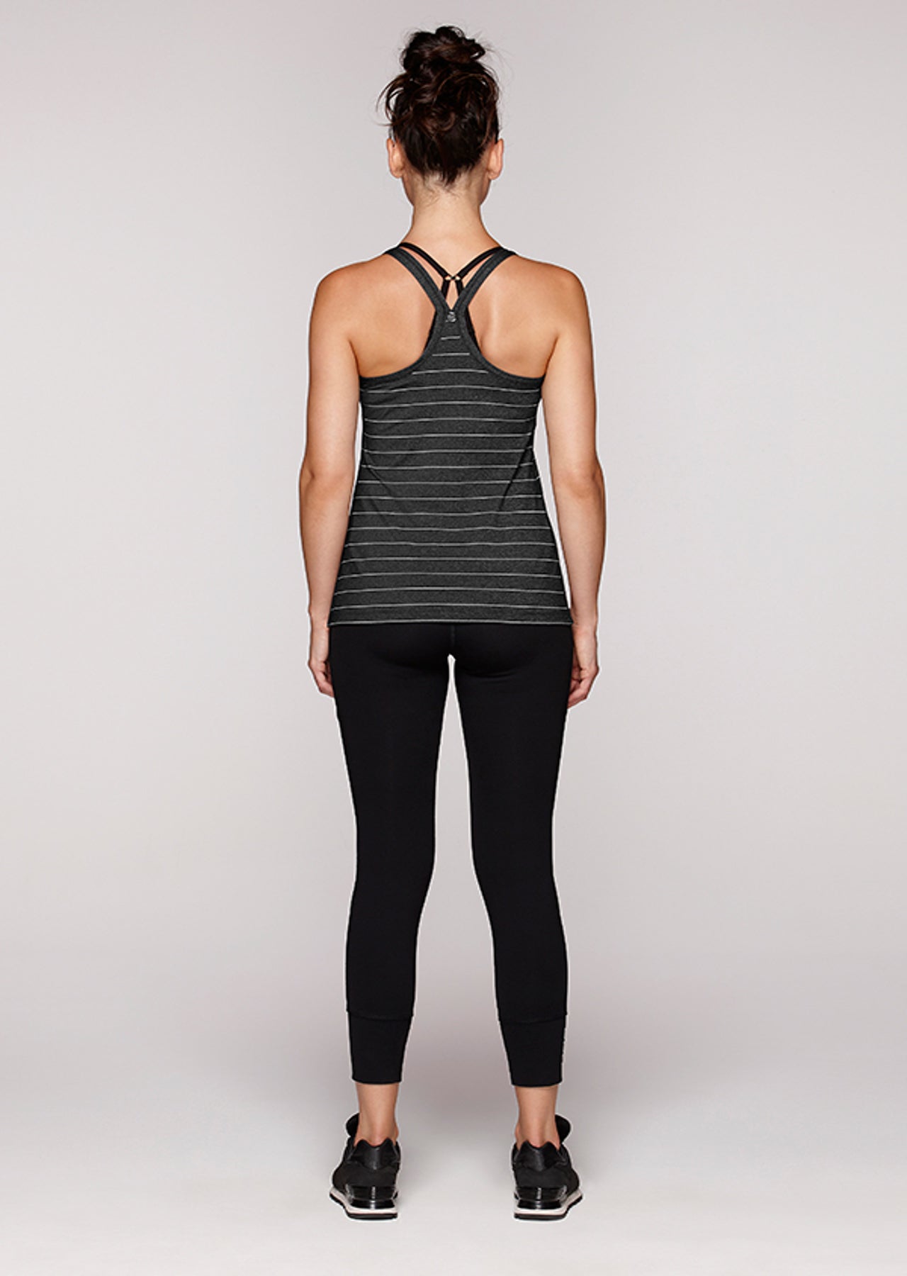 Lorna Jane Stripe Excel Tank - Black Marl Stripe