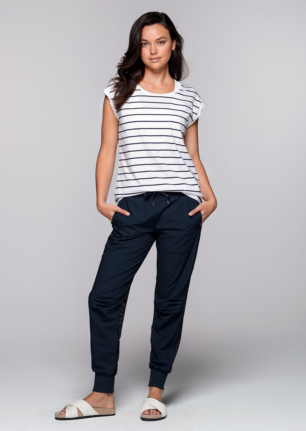 Lorna Jane Stripe Sensation T-Shirt - White/Ink Stripe