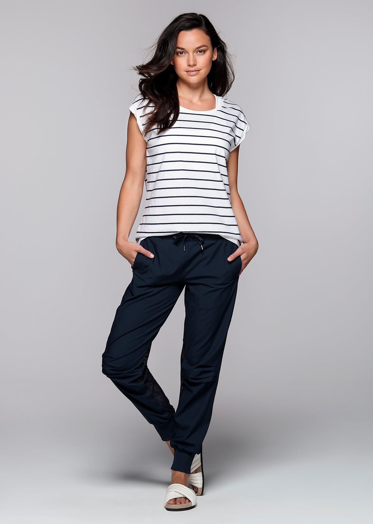 Lorna Jane Stripe Sensation T-Shirt - White/Ink Stripe