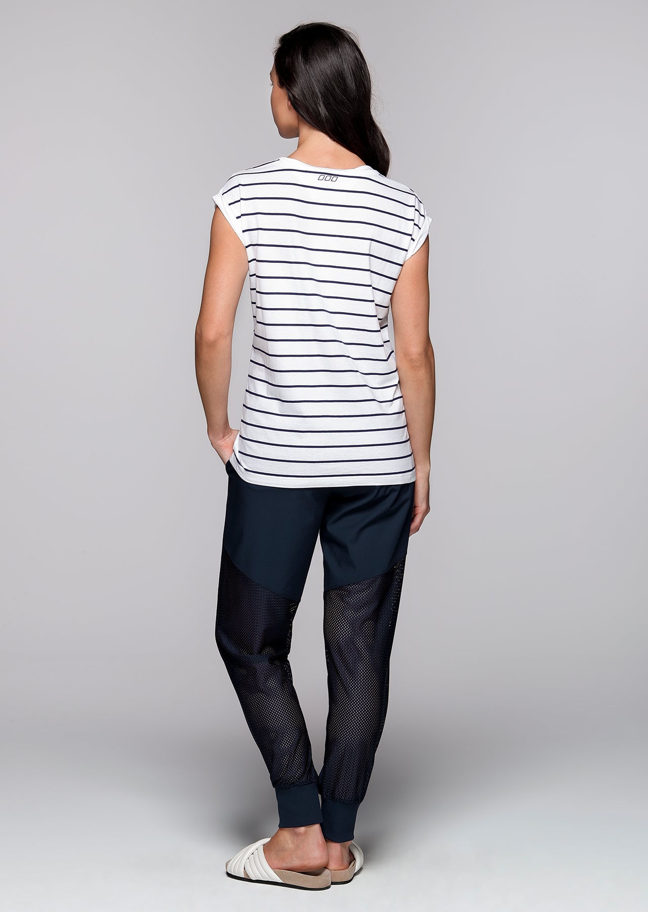 Lorna Jane Stripe Sensation T-Shirt - White/Ink Stripe