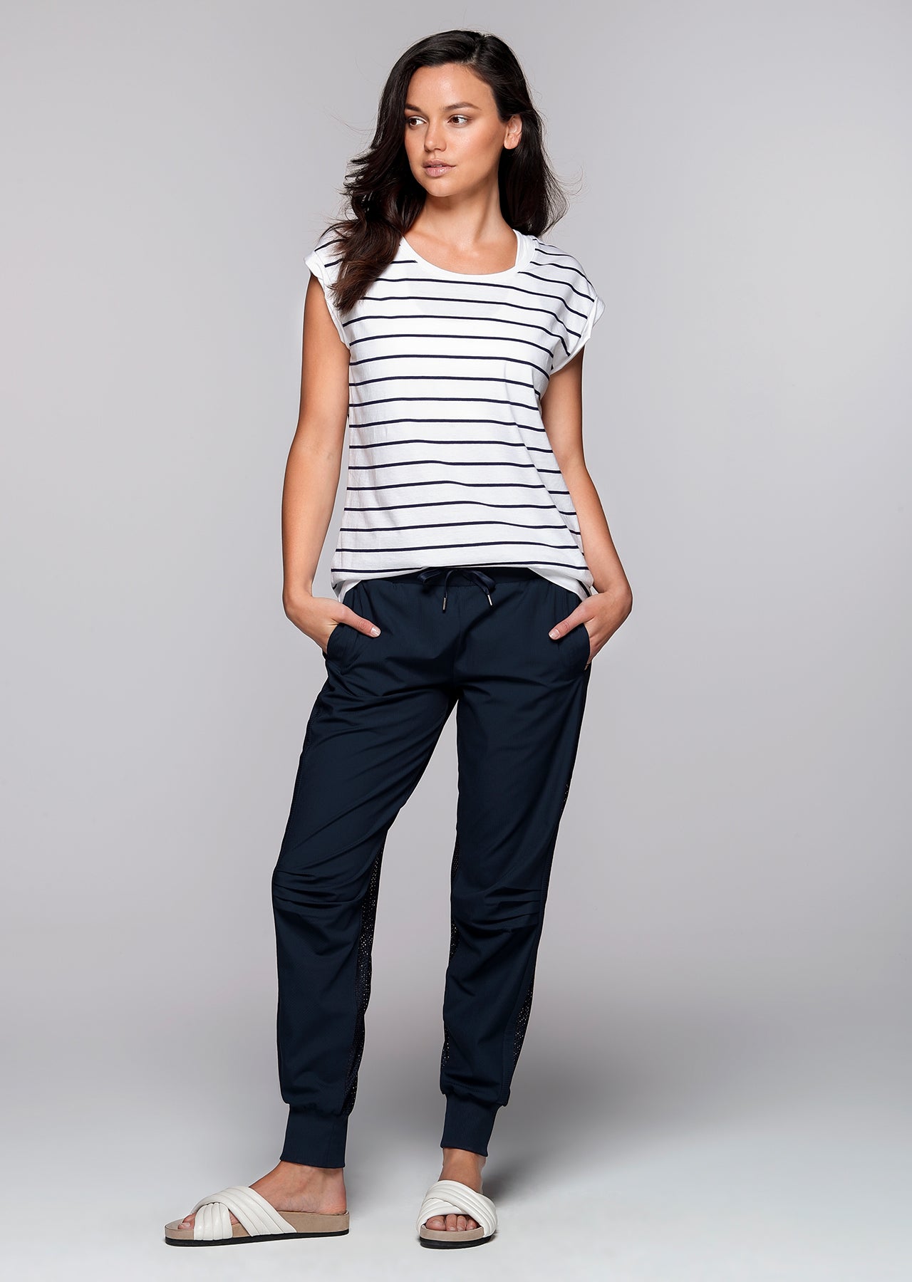 Lorna Jane Stripe Sensation T-Shirt - White/Ink Stripe