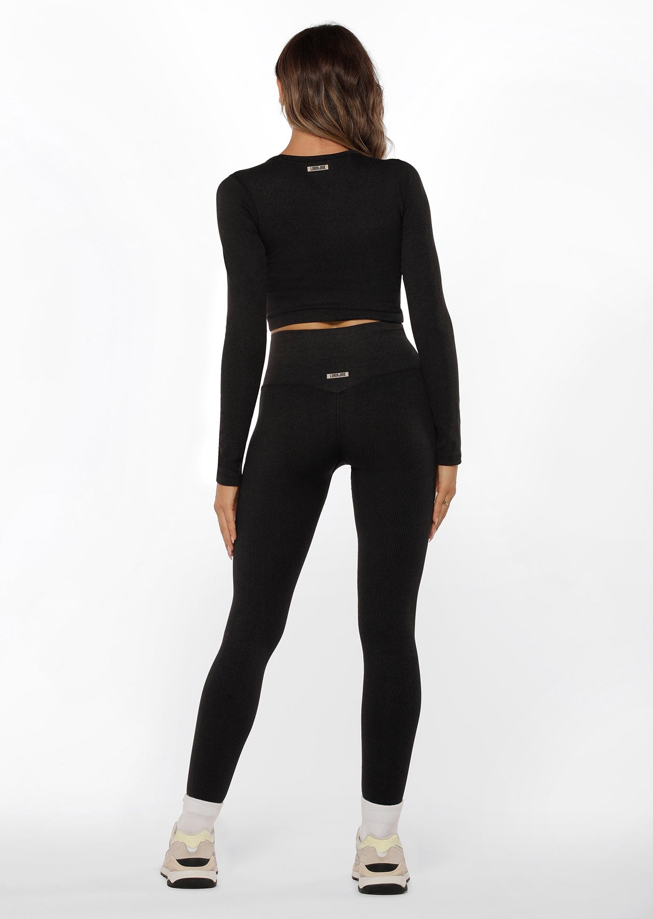 Lorna Jane Tempo Ribbed Seamless Full Length Leggings - Washed Black