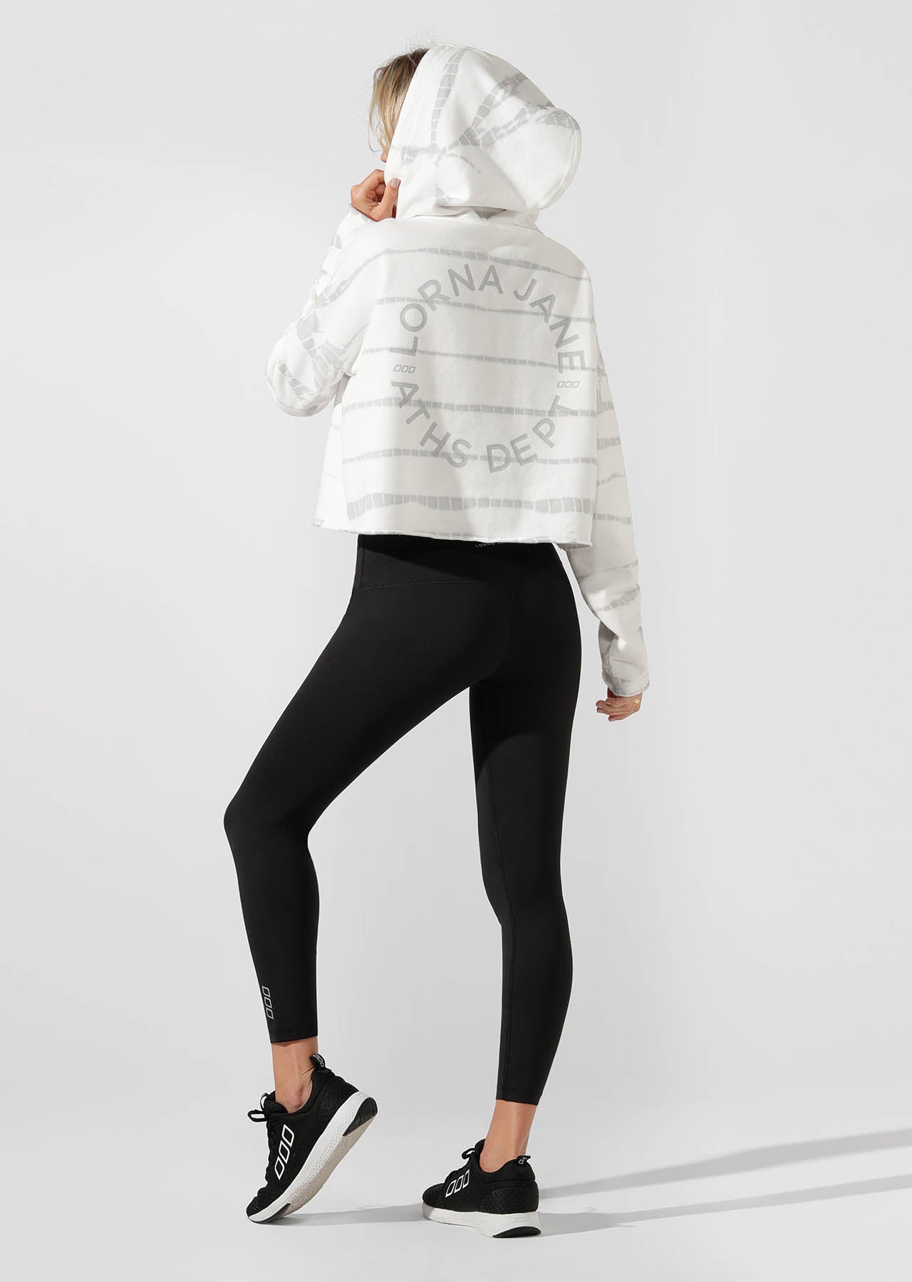 Lorna Jane Tie Dye Cropped Hoodie - White Tie Dye