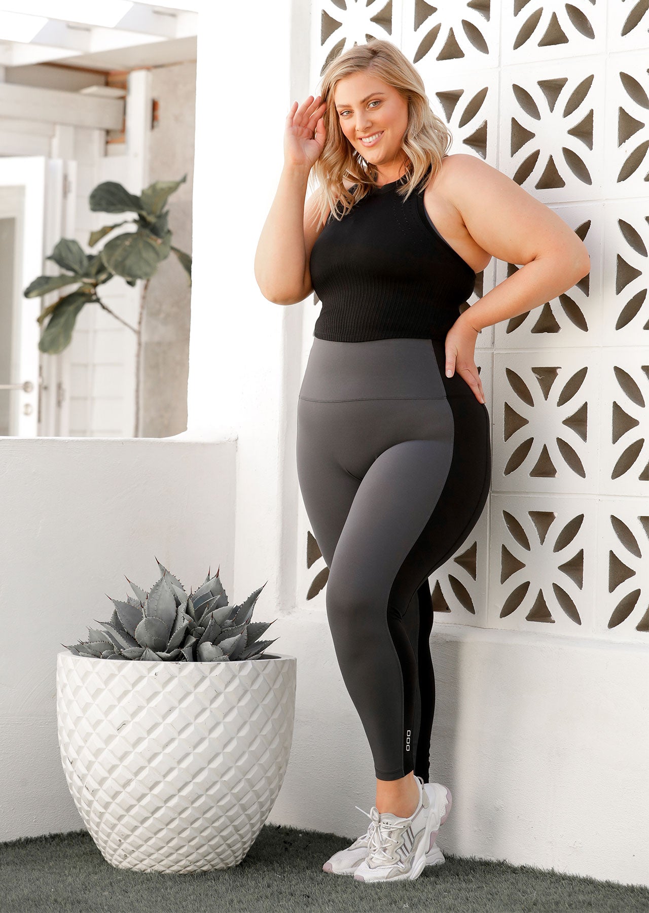 Lorna Jane Two Tone No Ride Full Length Leggings - Black/Titanium