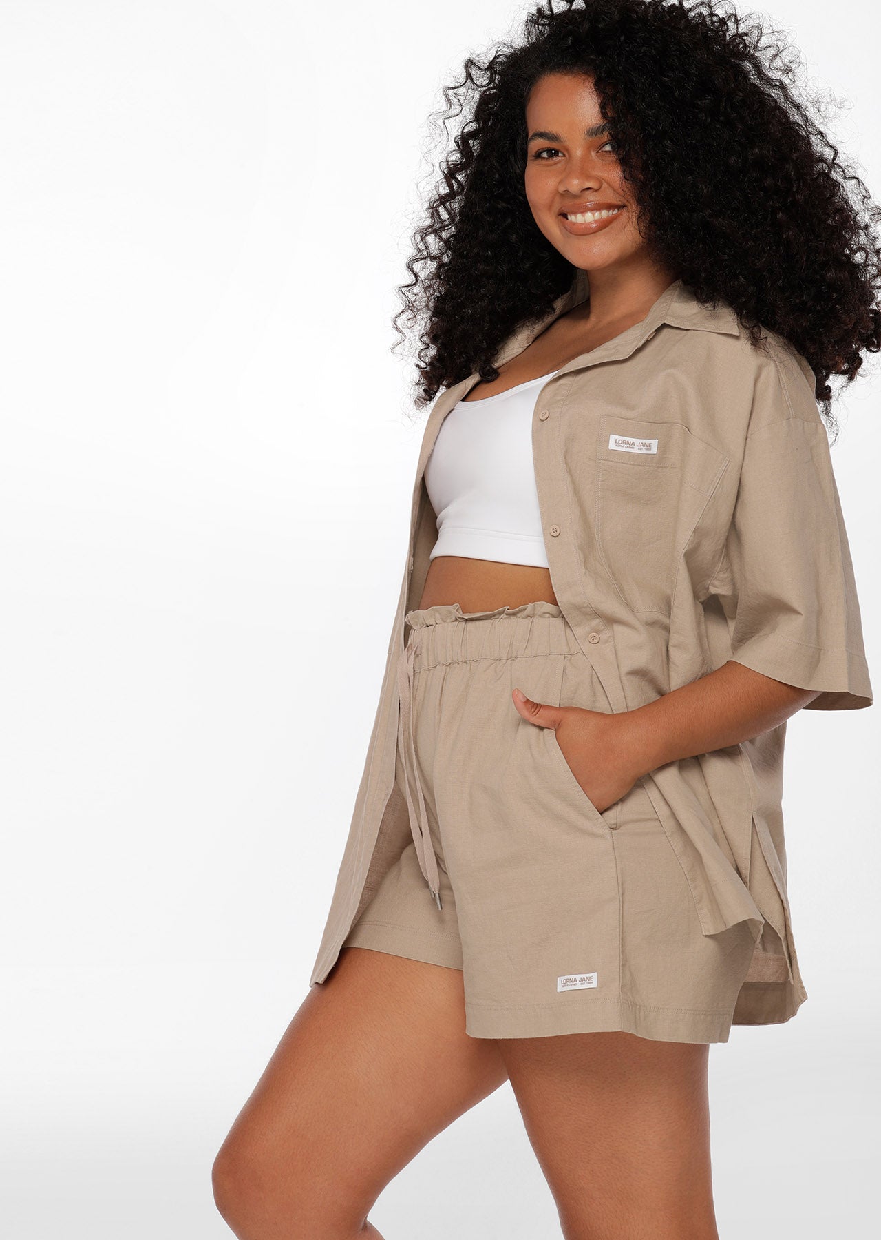 Lorna Jane Unwind Oversized S/S Shirt - Pale Walnut