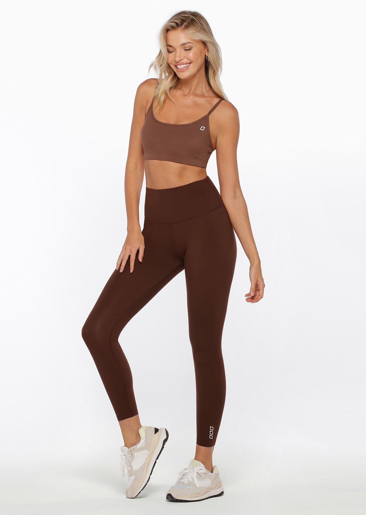 Lorna Jane Hi-Fold Lotus Ankle Biter Leggings - Espresso