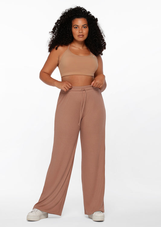 Lorna Jane Rest And Relax Rib Full Length Pants - Walnut