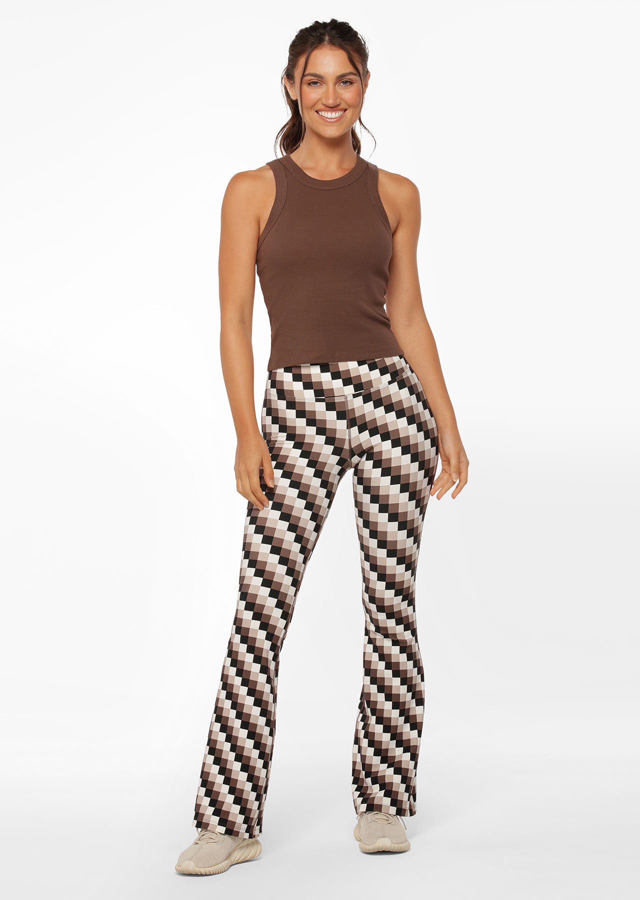 Lorna Jane Retro Check Ribbed Flares - Retro Check Print