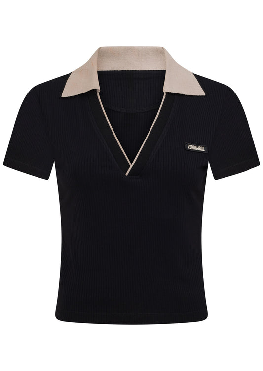Lorna Jane Courtside Cropped Polo - Black