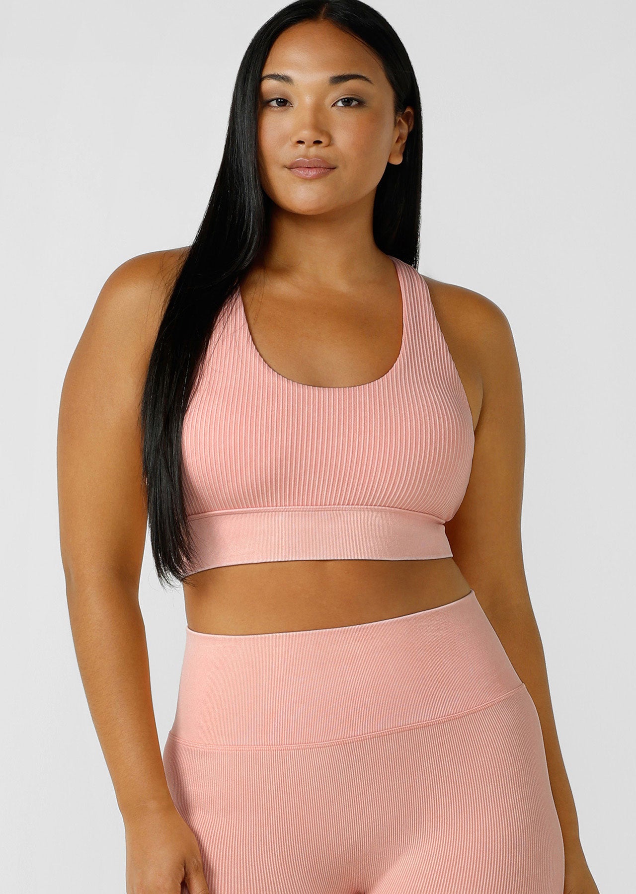 Lorna Jane It Girl Wide Rib Seamless Sports Bra - Washed Peach