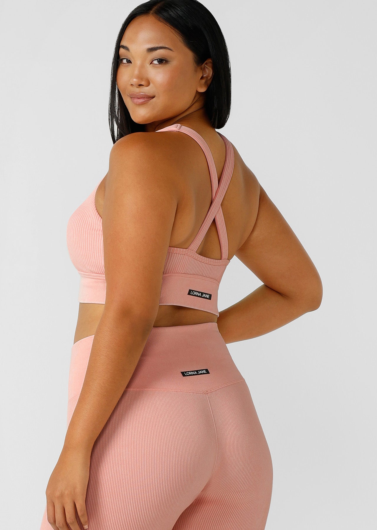 Lorna Jane It Girl Wide Rib Seamless Sports Bra - Washed Peach