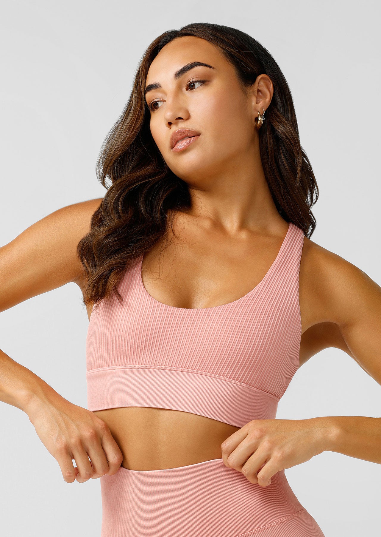 Lorna Jane It Girl Wide Rib Seamless Sports Bra - Washed Peach