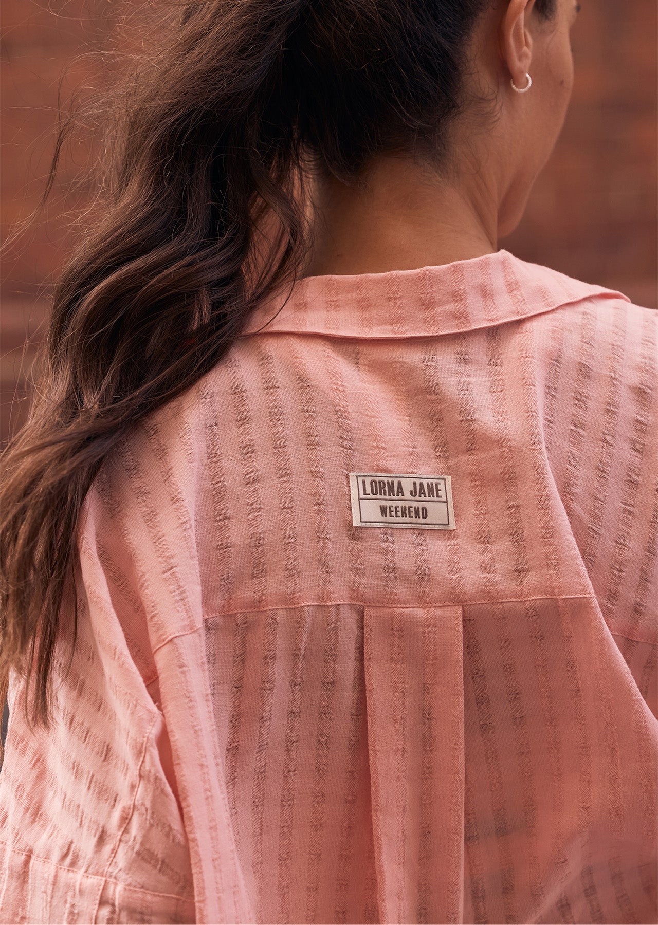 Lorna Jane Summer Stripe Textured Shirt - Peach