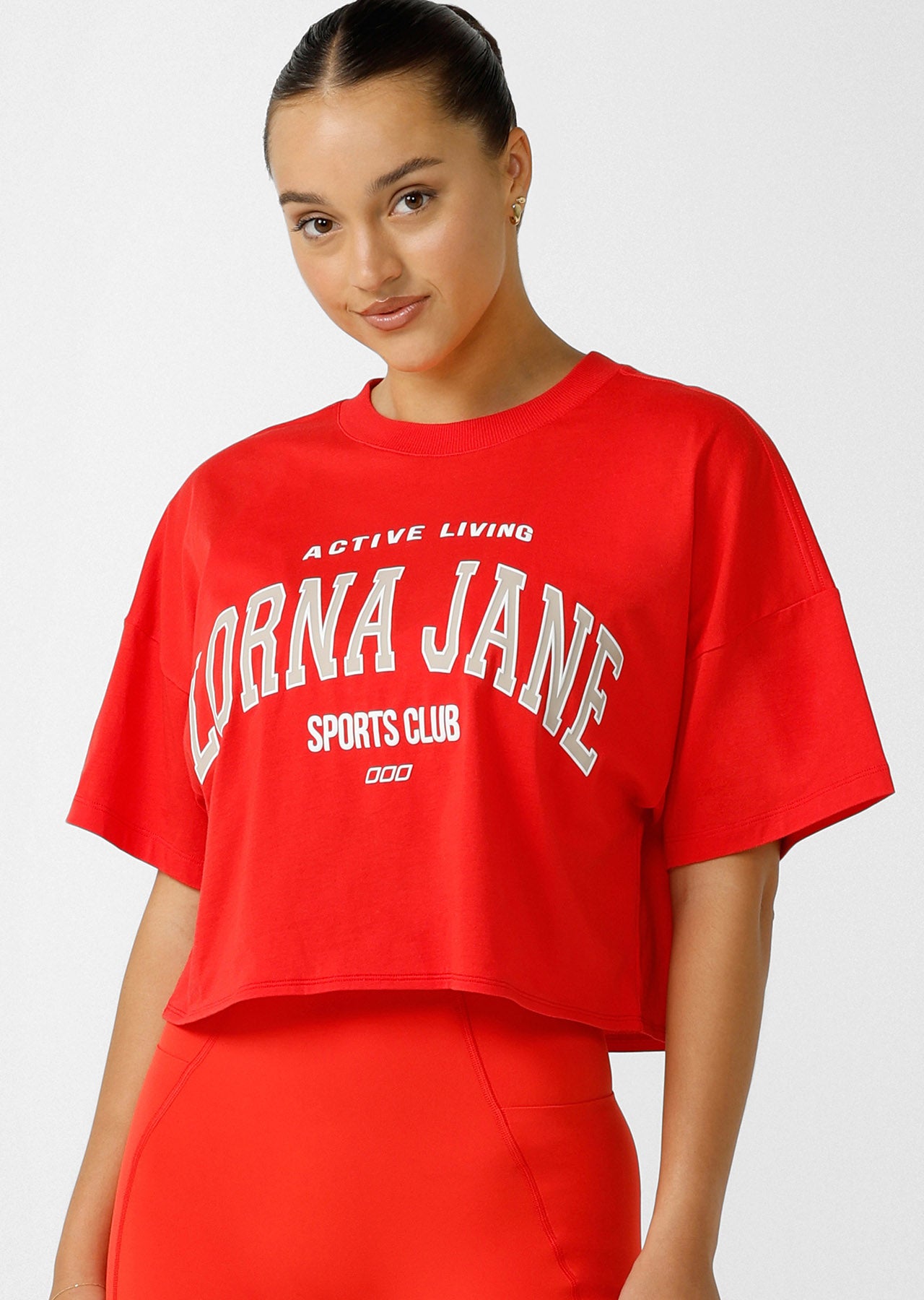 Lorna Jane Pre-Season Transdry Cropped Tee - Hot Tomato