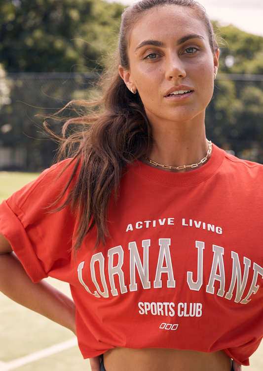 Lorna Jane Pre-Season Transdry Cropped Tee - Hot Tomato