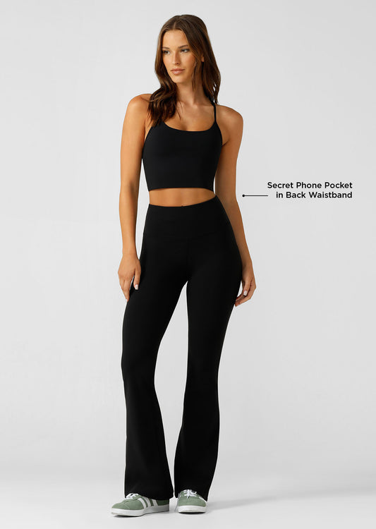 Lorna Jane Effortless Phone Pocket Flared Leggings - Black