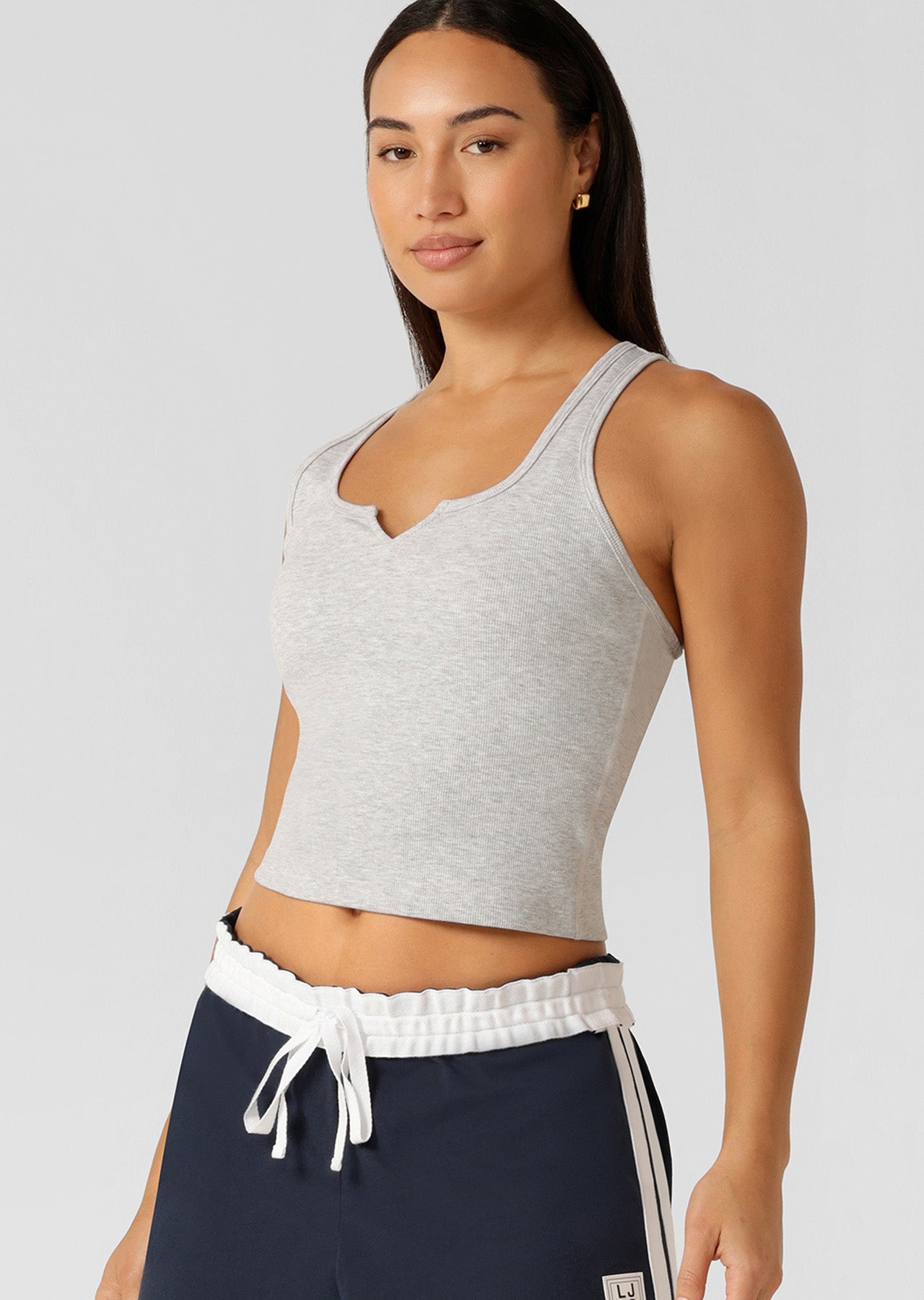 Lorna Jane Muse Rib Tank - Light Grey Marl