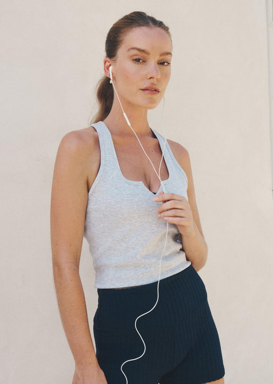 Lorna Jane Muse Rib Tank - Light Grey Marl