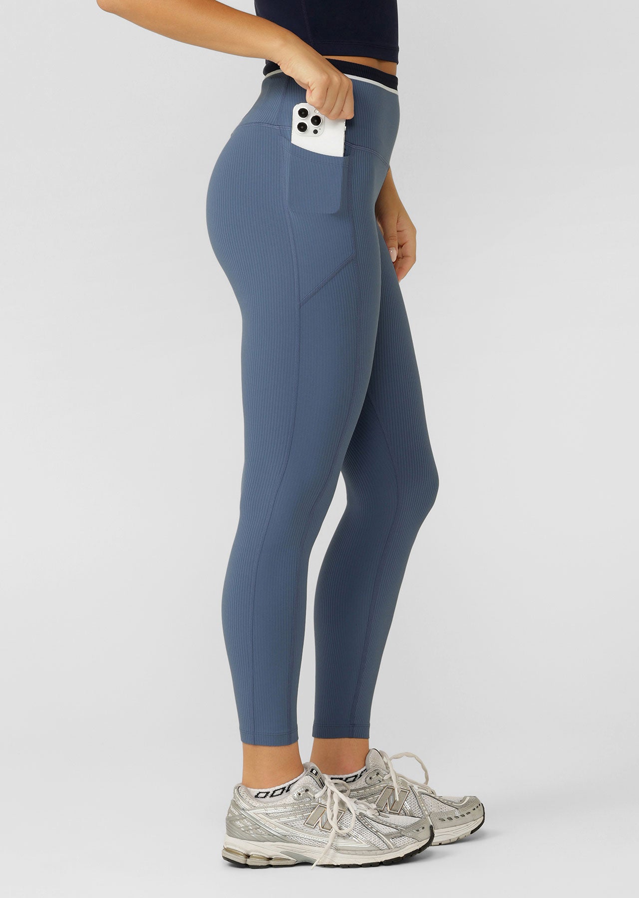 Lorna Jane Baseline Rib Ankle Biter Leggings - Misty Blue