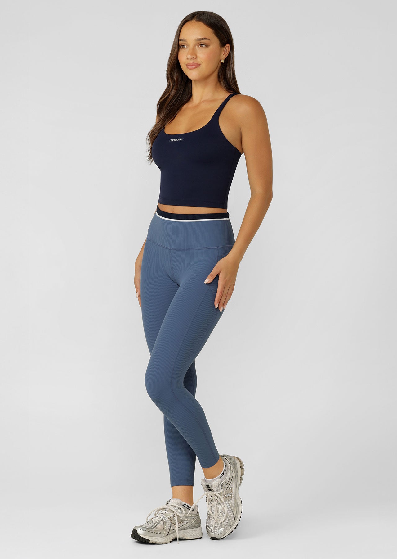 Lorna Jane Baseline Rib Ankle Biter Leggings - Misty Blue