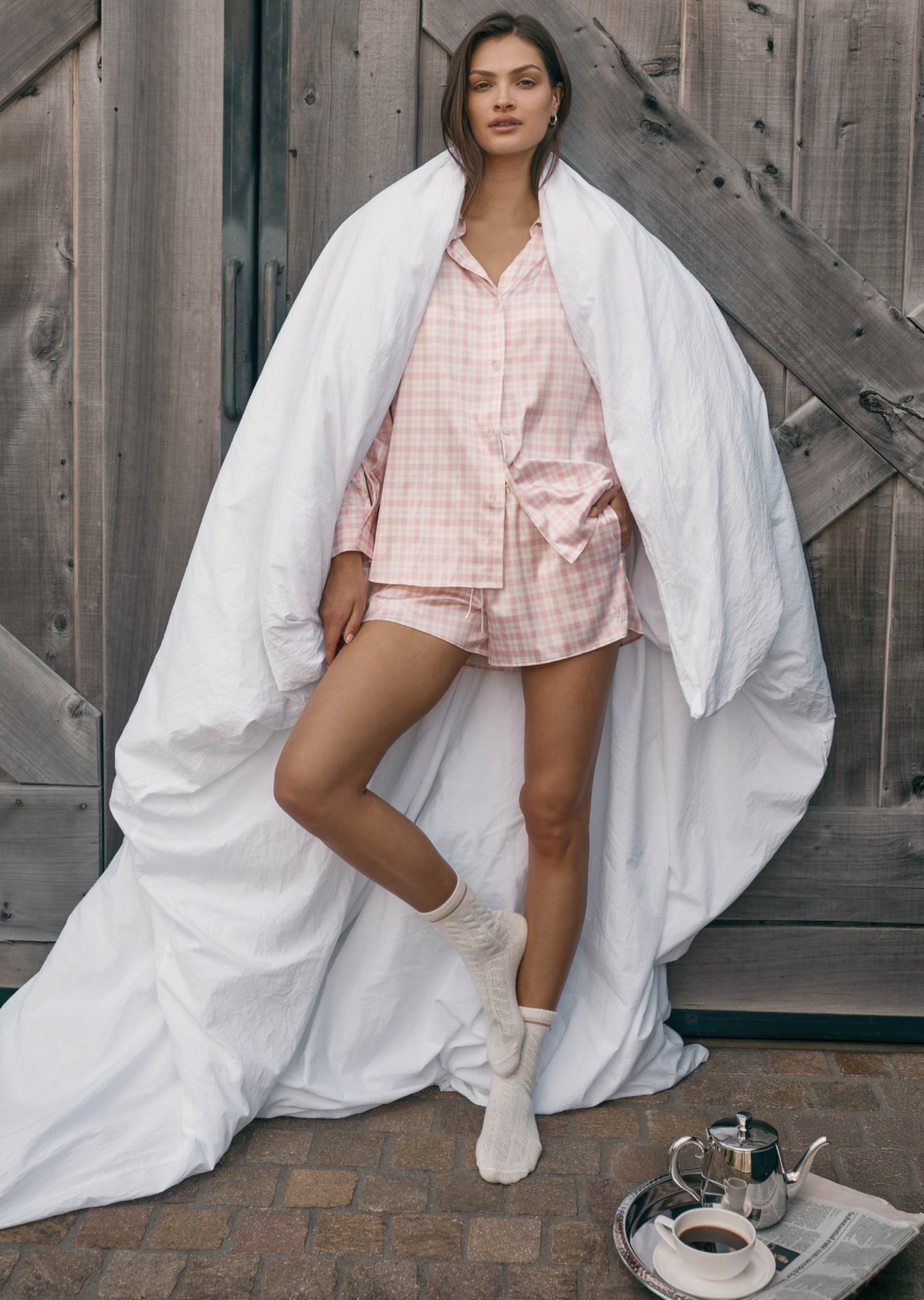 Lorna Jane Love Game Satin Long Sleeve Shirt - Soft Check Print