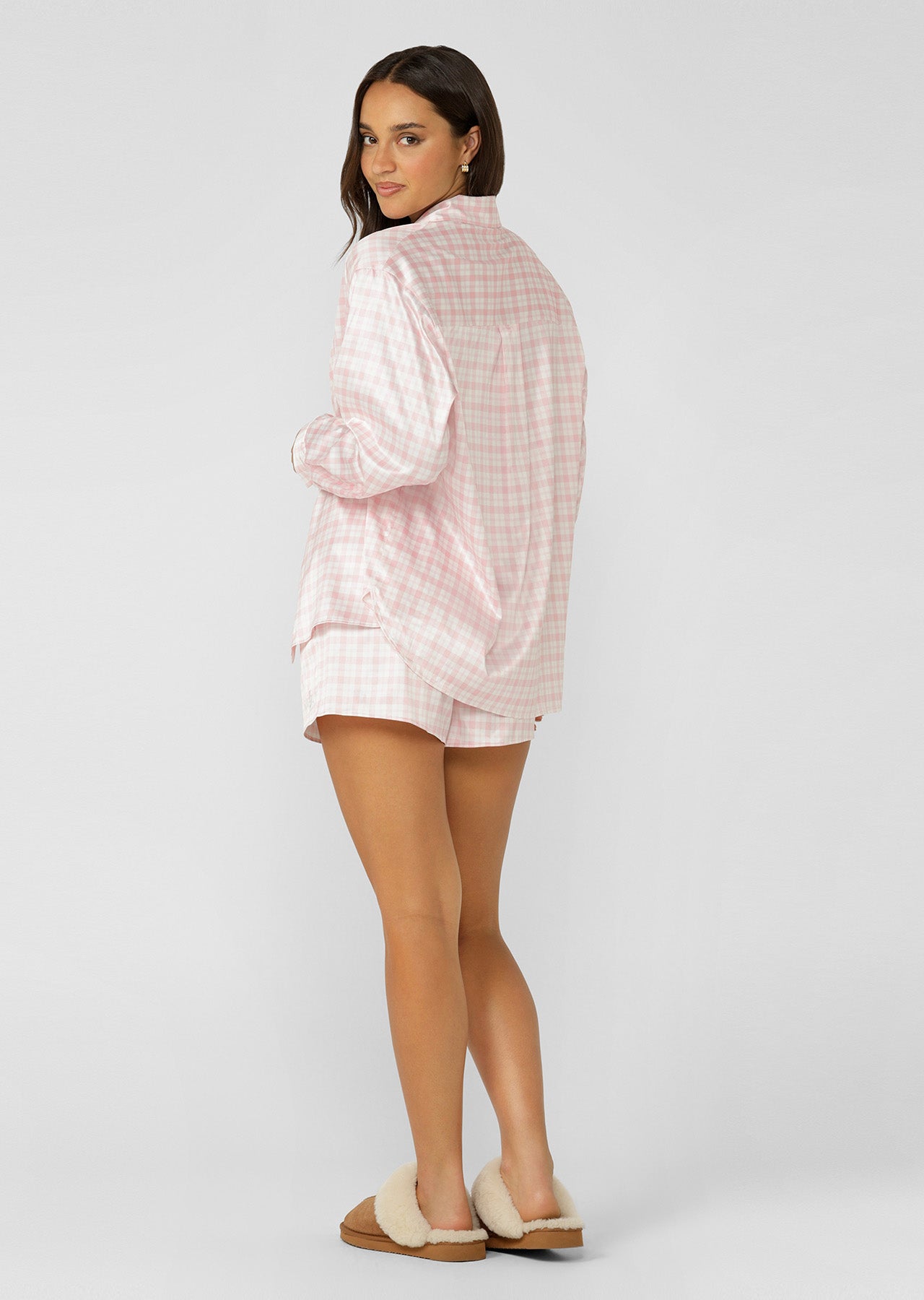 Lorna Jane Love Game Satin Long Sleeve Shirt - Soft Check Print