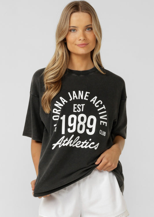 Lorna Jane Sport Club Washed Boyfriend T-Shirt - Washed Black