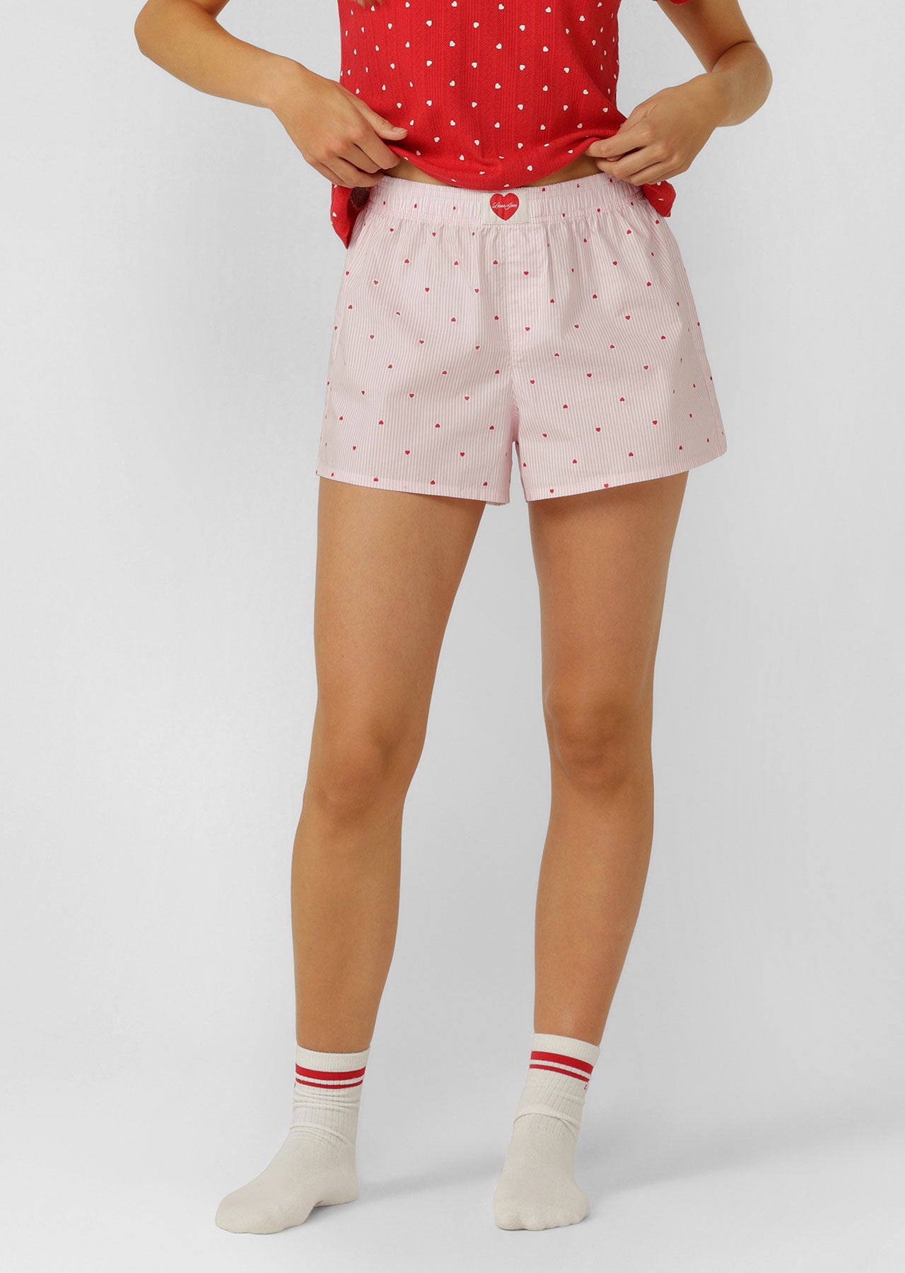 Lorna Jane Love Stripe Shorts - Stripe Heart Print