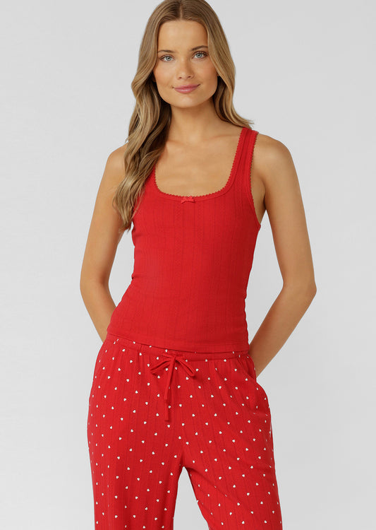 Lorna Jane Mi Amour Pointelle Tank - Rose Red