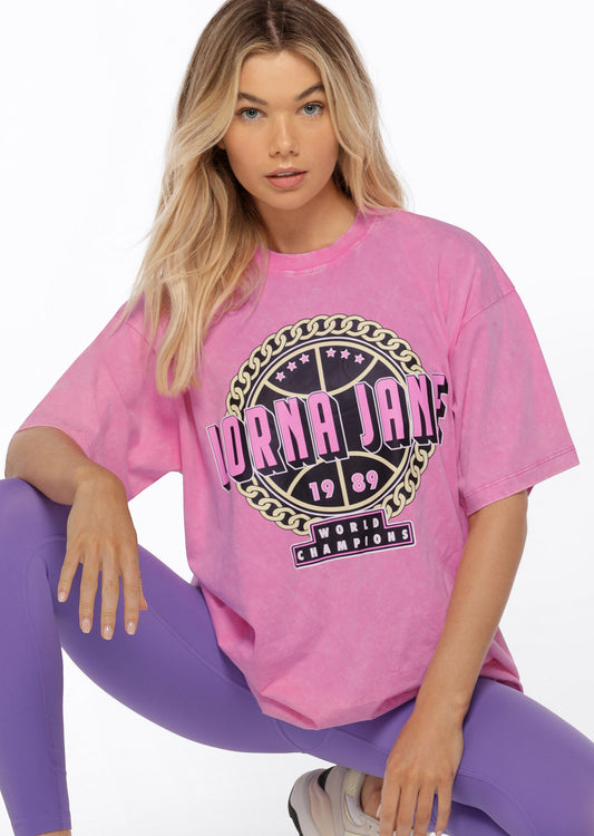 Lorna Jane Chain Boyfriend Tee - Washed Hyper Peony