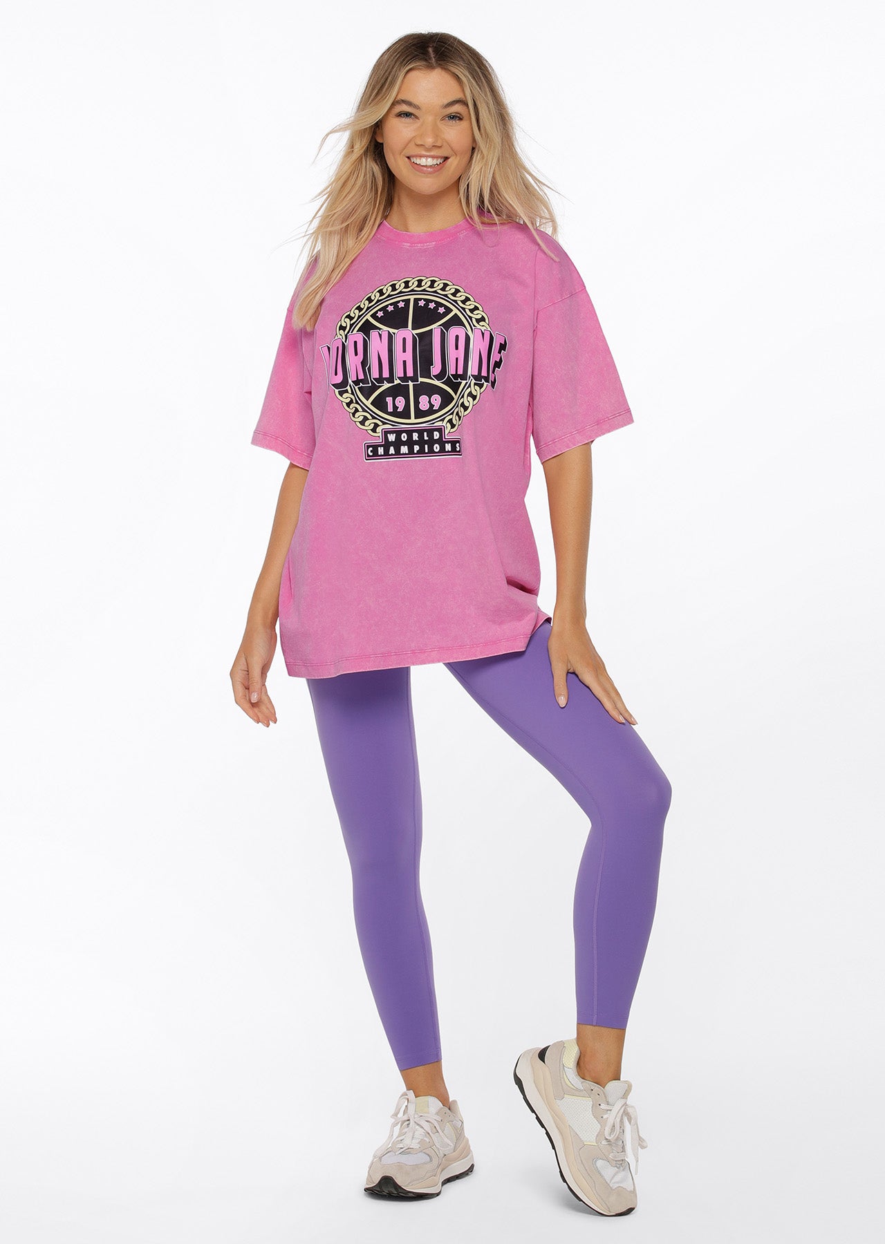 Lorna Jane Chain Boyfriend Tee - Washed Hyper Peony