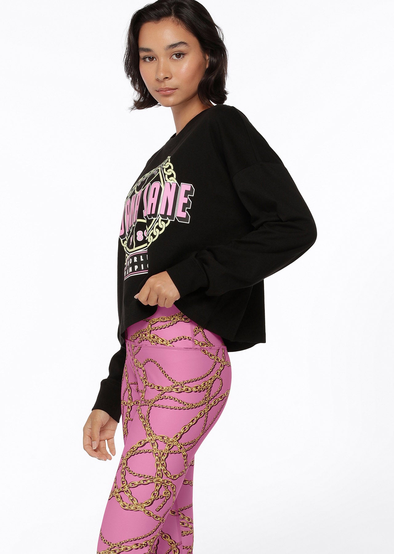 Lorna Jane Chain Cropped Long Sleeve Top - Black