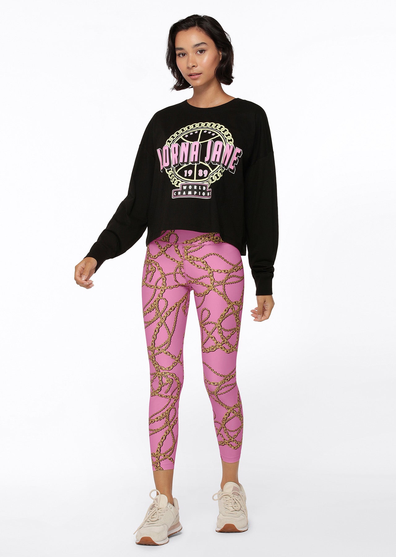 Lorna Jane Chain Cropped Long Sleeve Top - Black