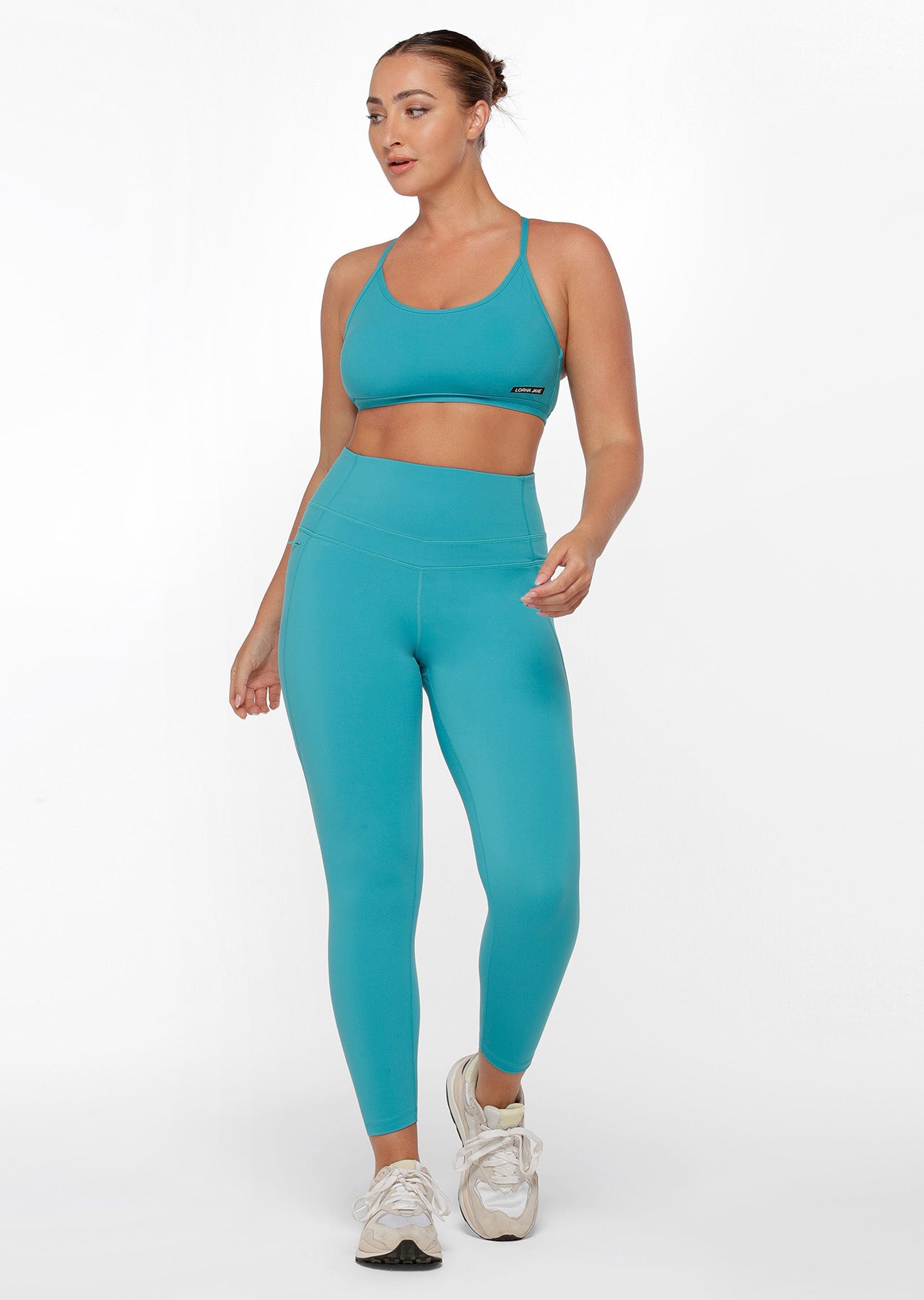 Lorna Jane Stomach Support Zip Phone Pocket Ankle Biter Leggings - Aqua Buzz