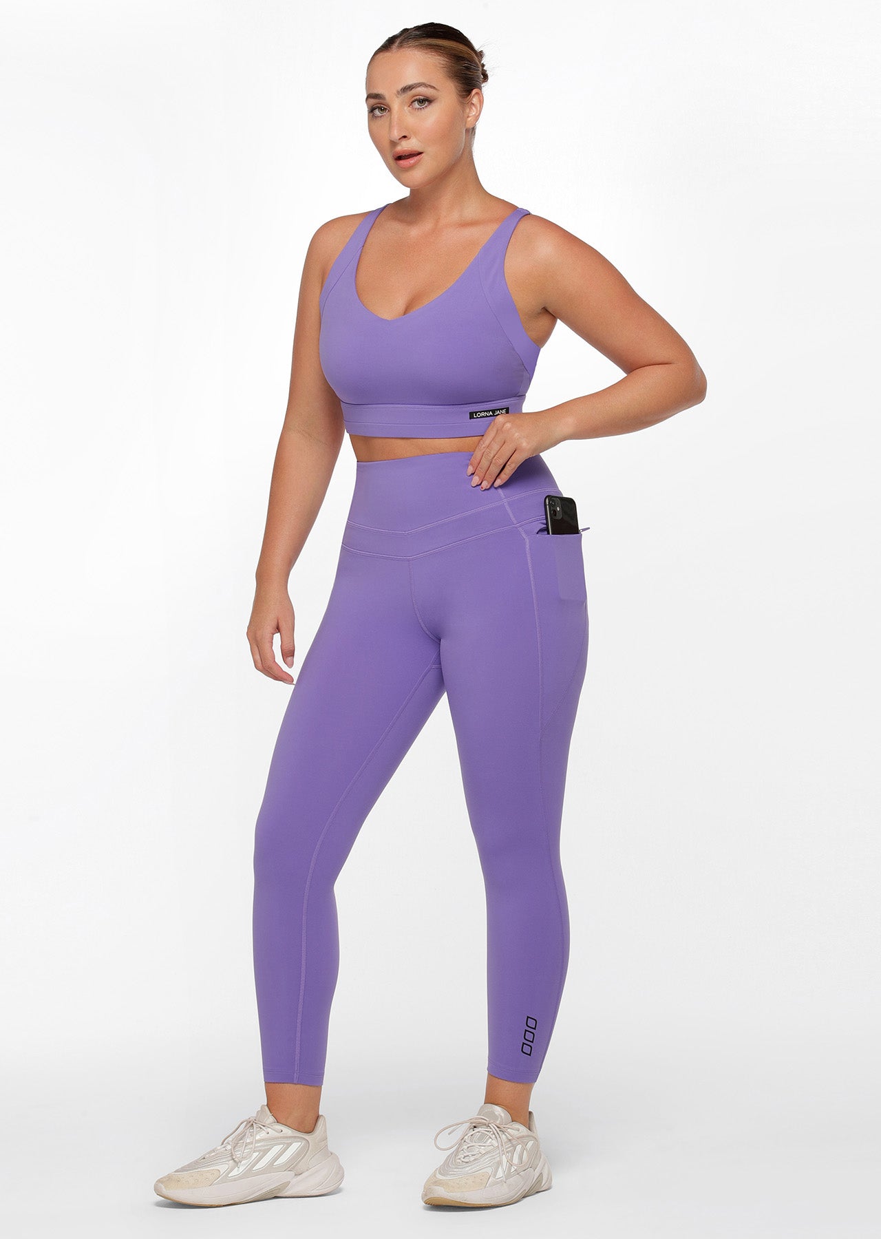 Lorna Jane Stomach Support Zip Phone Pocket Ankle Biter Leggings - Ultra Violet