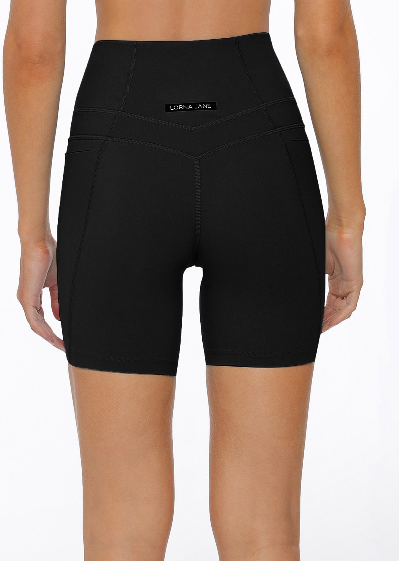 Lorna Jane Stomach Support Zip Phone Pocket Bike Shorts - Black
