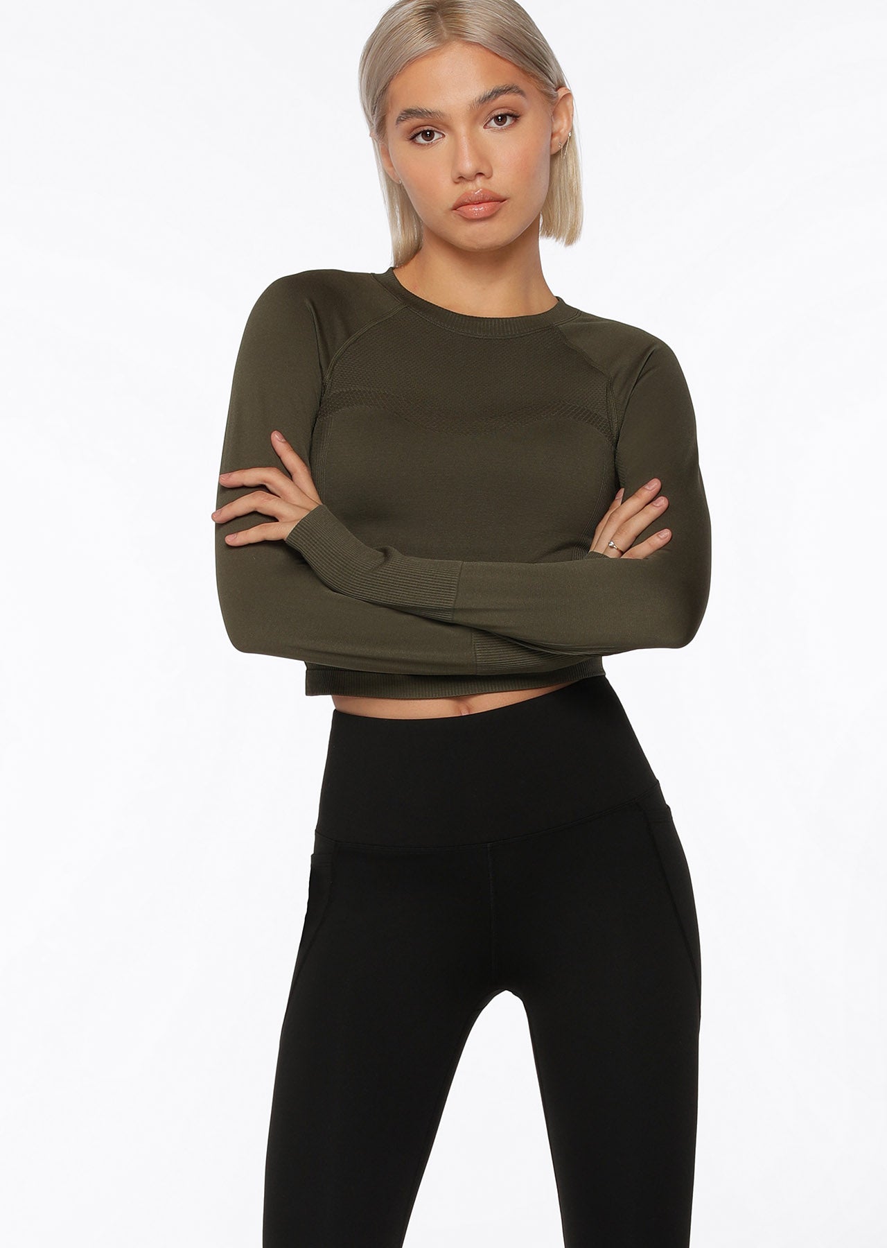 Lorna Jane Dynamic Seamless Cropped Long Sleeve Top - Luxury Green