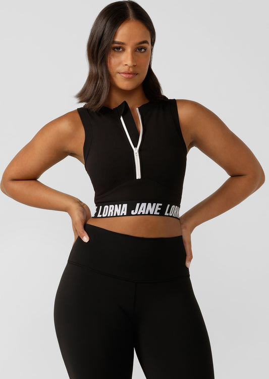 Lorna Jane Steady Zip Up Sports Bra - Black