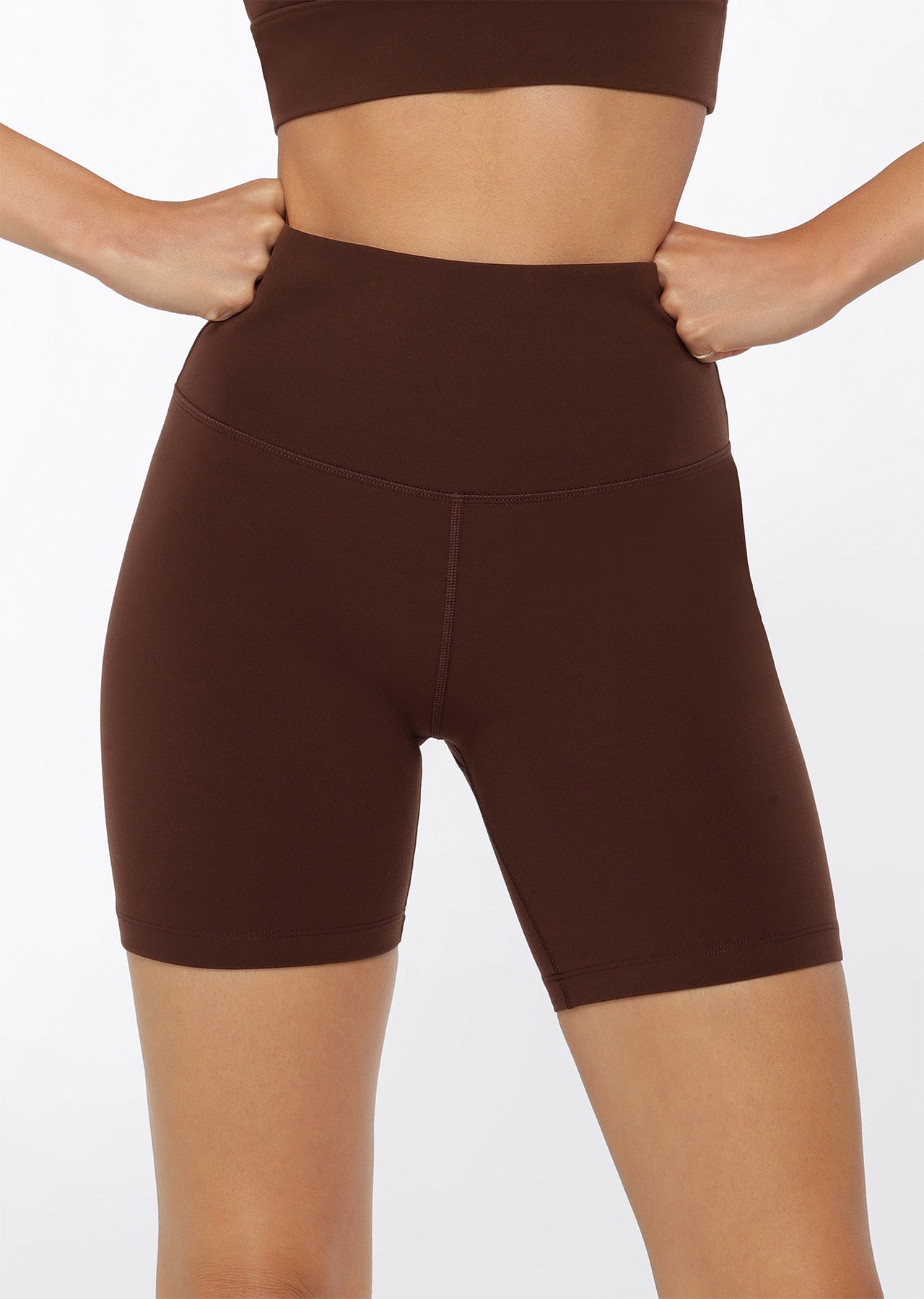 Lorna Jane Hi-Fold Lotus Bike Shorts - Espresso
