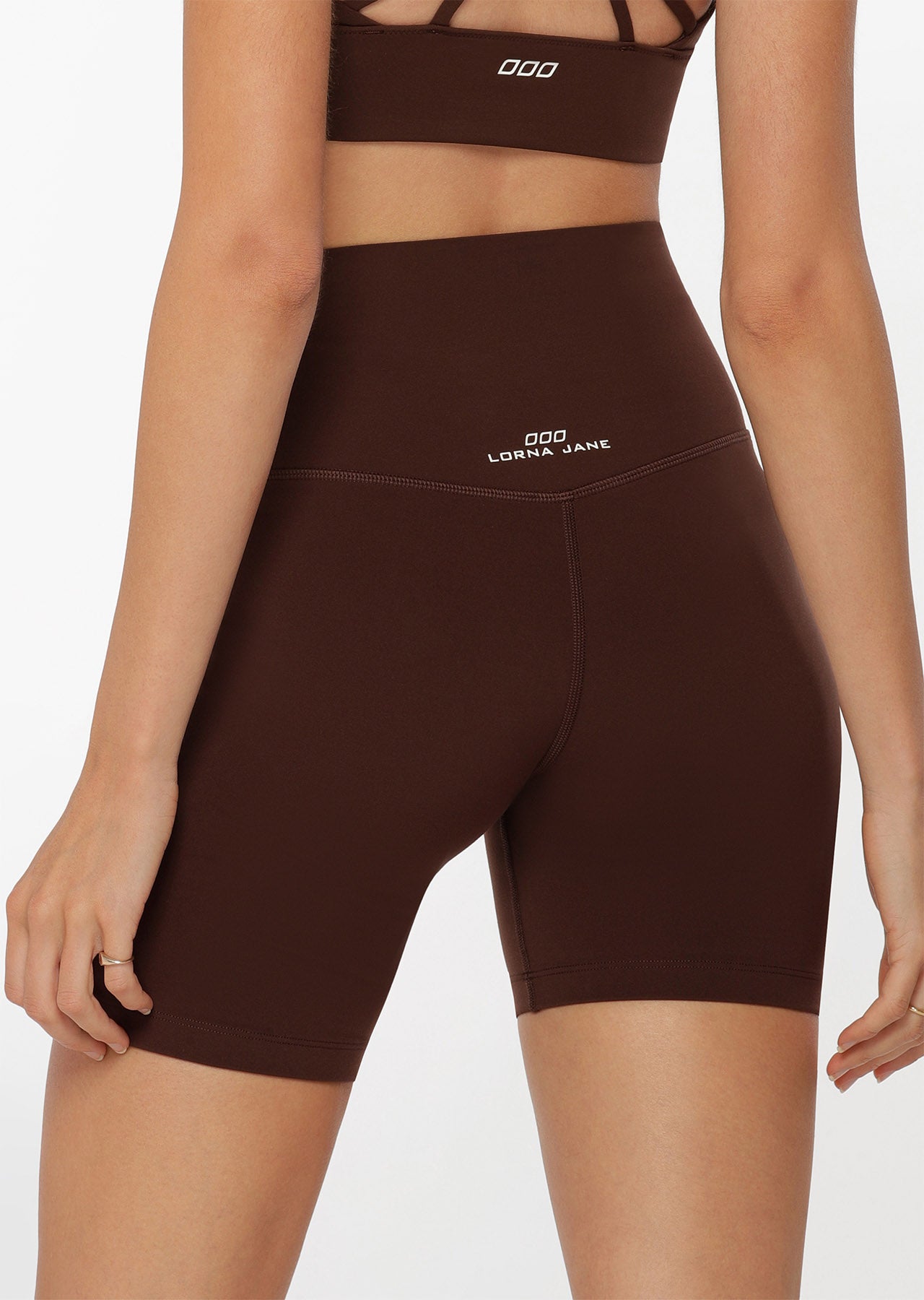 Lorna Jane Hi-Fold Lotus Bike Shorts - Espresso