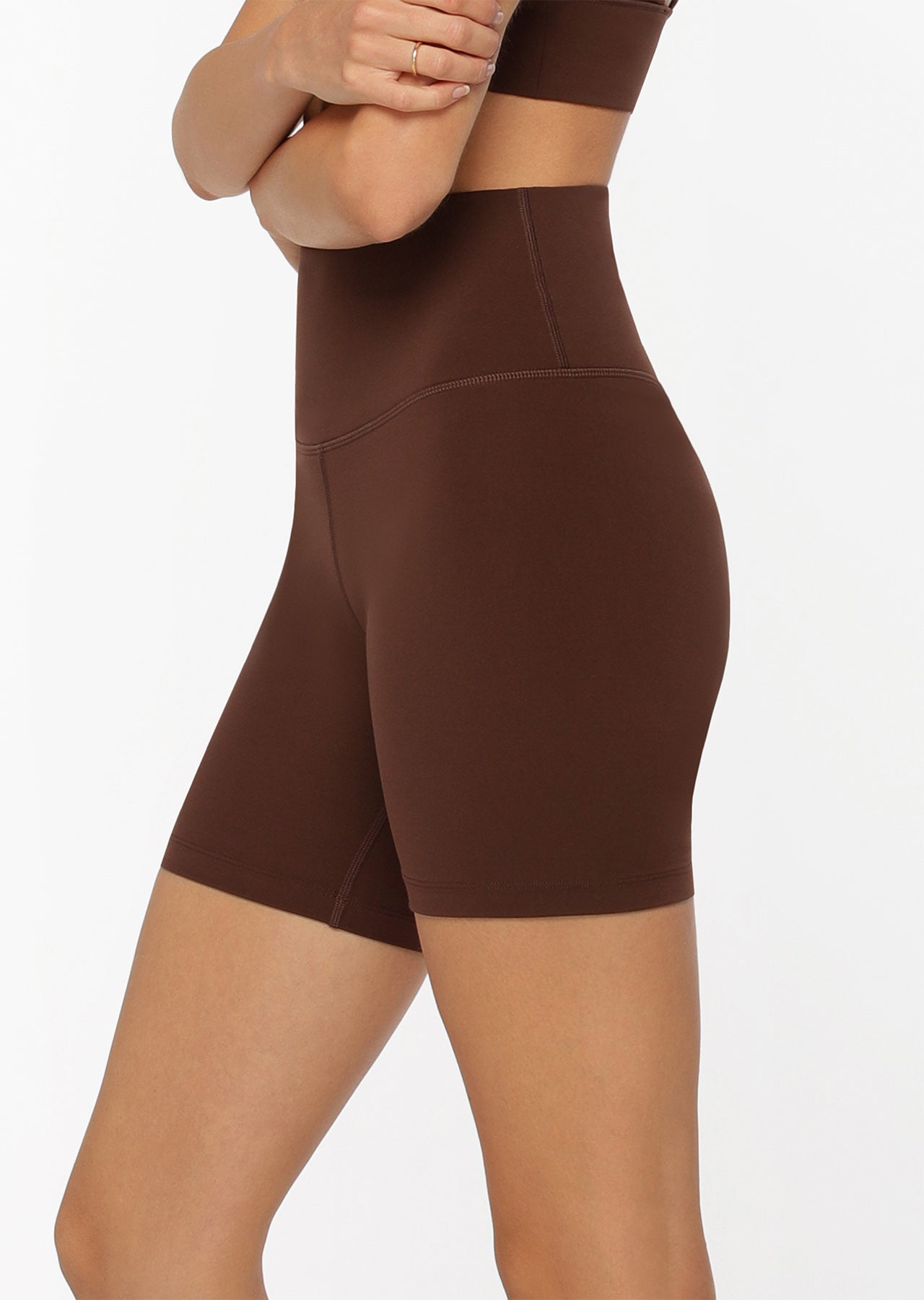 Lorna Jane Hi-Fold Lotus Bike Shorts - Espresso