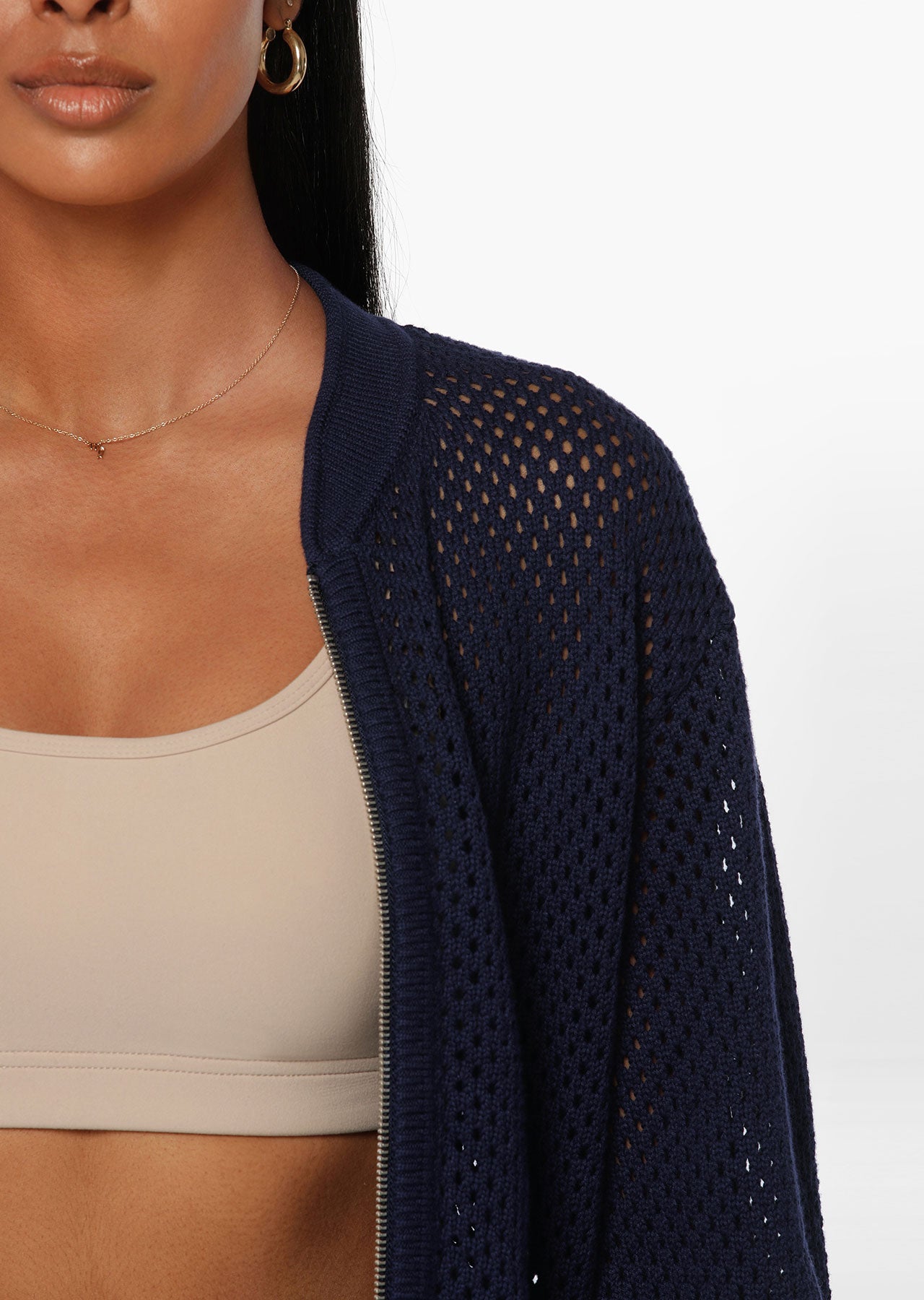 Lorna Jane Contrast Knit Sports Zip Thru - French Navy